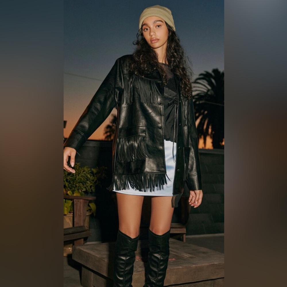 Black oversized fringe jacket